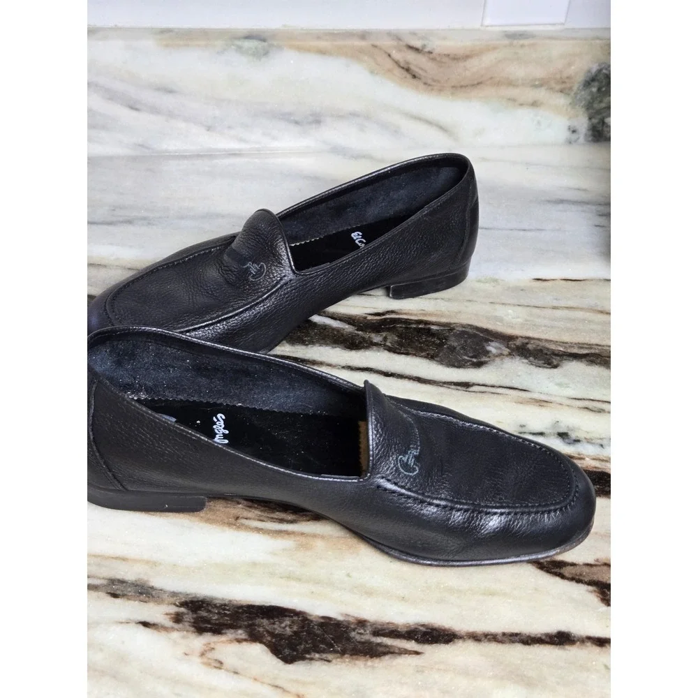 El Corte Ingles Costero Black Pebbled Leather Loafers Embroidered Bit Slip On 45